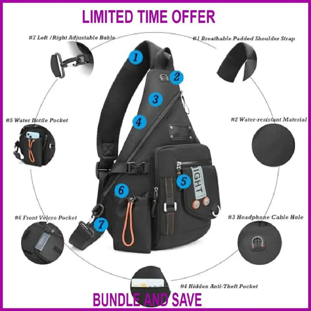 Water-Resistant Sling Backpack Fits 14